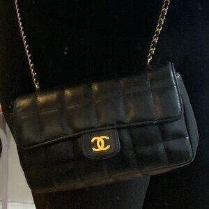 Chanel Lambskin Quilted Mini Chocolate Bar Camellia Flap Black